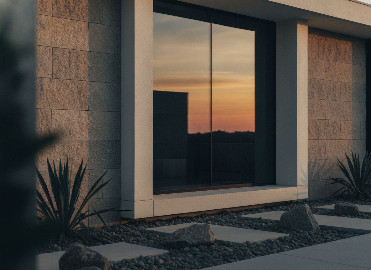 Contemporary brand headquarters building exterior in warm grey tones
